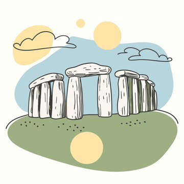 Stonehenge, Wiltshire, England illustration style of flying blobs