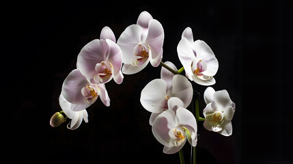 Phalaenopsis  flowers  on black  isolated background with clipping path Closeup For design Nature : Generative AI