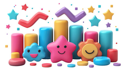 Colorful chart with fun, smiling shapes and stars, perfect for data visualization and playful presentations.