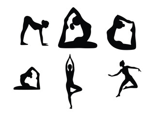 silhouettes of people doing yoga.yoga logo design.