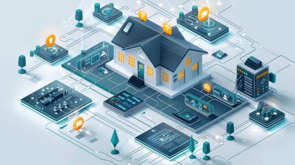 Obraz premium A futuristic house with a lot of technology and solar panels