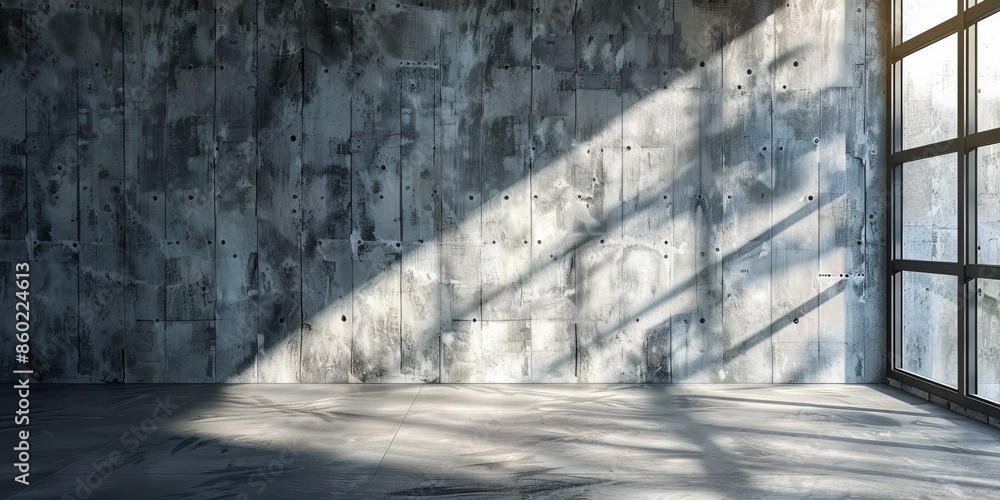 Poster empty concrete room with a window and shadows, captured in ultra-high-definition 4k with sharp focus