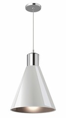 White Conical Pendant Light Fixture Isolated On White Background