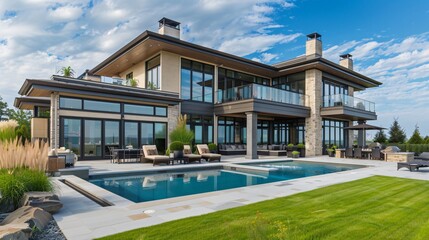 Fototapeta premium Modern Home With Pool And Patio