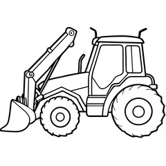 Building transportation al lineart set. Excavator tractor grader tipper. collection of line art.
