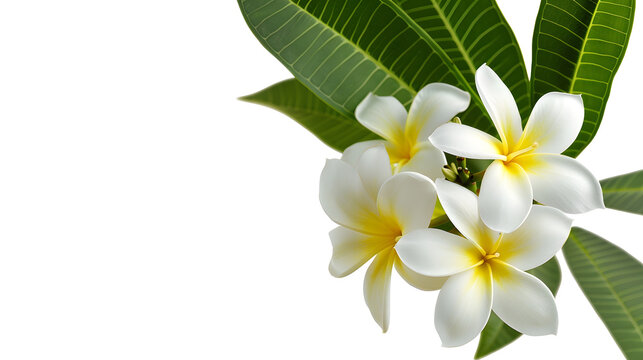 Frangipani flowers with leaves isolated on white : Generative AI