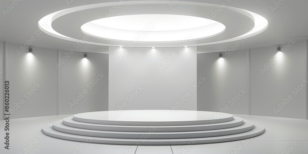 Poster sleek and modern presentation environment showcasing a minimalist circular stage with ambient lighti