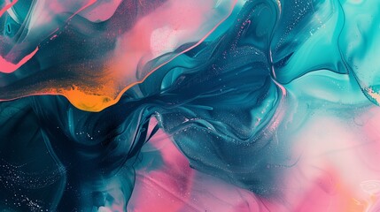 Obraz premium Vibrant abstract background with a mix of bold pink, teal, and orange swirls, creating an energetic and dynamic effect.