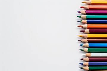 Fototapeta premium Colorful Pencils Lined Up on White Background
