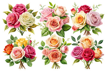 Fototapeta premium Set of Roses Isolated on Transparent Background - Multi-Colored Rose Collection
