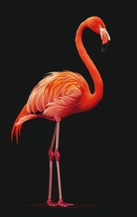 Fototapeta premium Pink Flamingo Standing Against Black Background