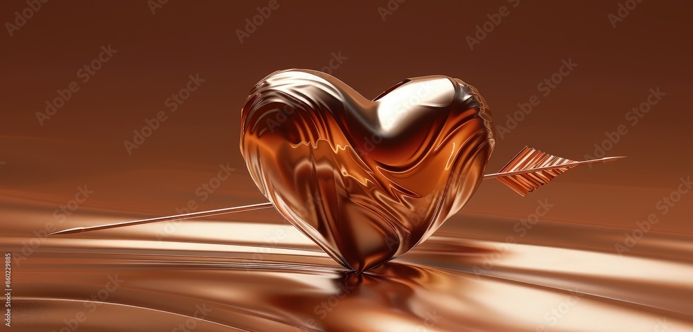 Poster A captivating 3D rendered scene of a love heart with an arrow, showcasing smooth, flowing lines and detailed textures that create a realistic and elegant effect.