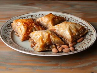 Delicious Baklava Dessert on a Kitchen Table Generative AI