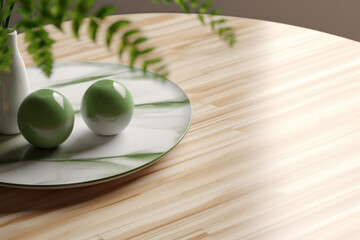 Empty beautiful wood tabletop counter and blur bokeh modern kitchen interior background in clean and bright, Banner, Ready for product montage