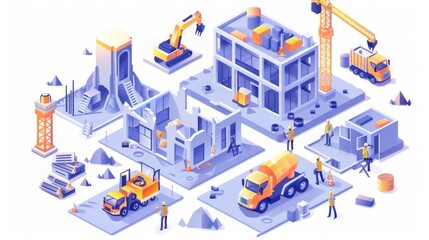 Fototapeta premium A construction site with a lot of workers and vehicles