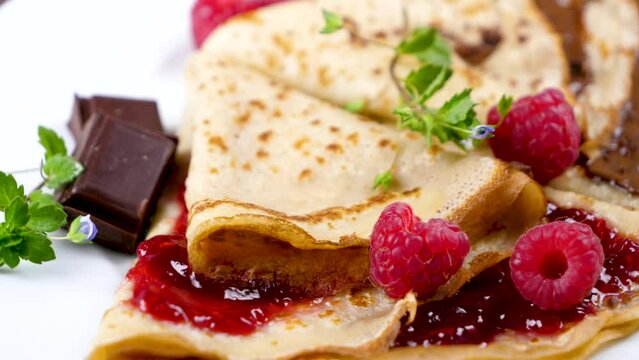 crepe with chocolate and berry fruit