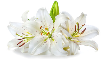 White Lily flower bouquet isolated on white background for card and decoration : Generative AI