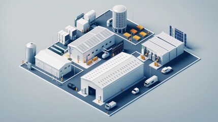 Obraz premium A large industrial area with many buildings and trucks