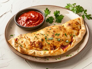 Delicious Calzone on a Plate for Foodie Delights Generative AI