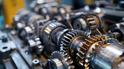 A close-up of complex gears and mechanical components