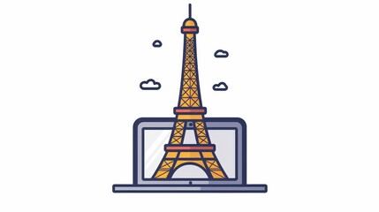 A cartoon drawing of the Eiffel Tower on a laptop screen