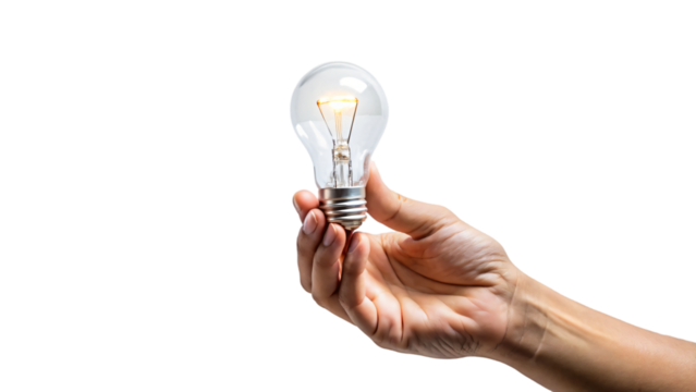A hand holding a light bulb symbolizes a bright idea or creative solution