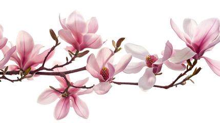 Obraz premium Beautiful pink spring magnolia flowers on a tree branch isolated on white : Generative AI