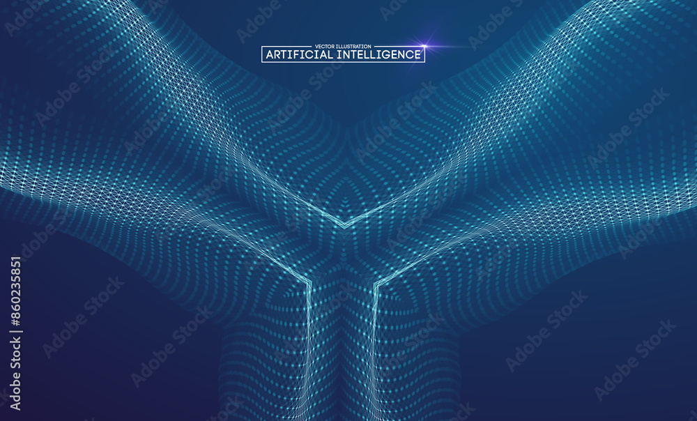 Aufkleber monochrome artificial intelligence with white wireframe patterns