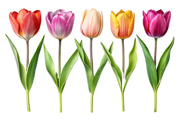 Set Of Tulips Isolated On Transparent Background
