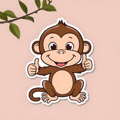 Obraz premium Playful Monkey 3D Sticker Cute and Expressive Fun!