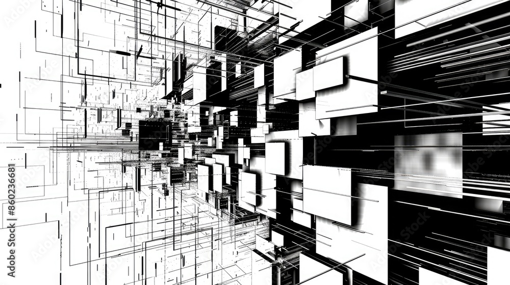 Aufkleber black and white abstract geometric structure. concept of architecture and modern design. design for 