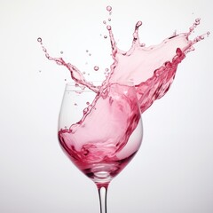 Splash of pink liquid in a wine glass