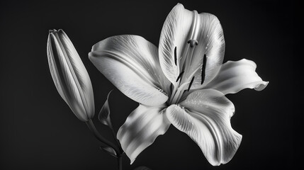 High angle view of lily flower in black and white : Generative AI