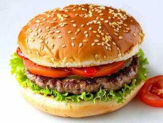 Juicy Hamburger on a Plate, Perfect for Foodie Ads Generative AI