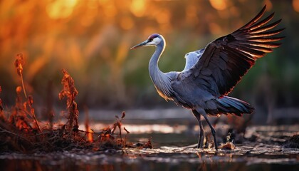 World Crane Day. a crane in the wild. wild birds, beautiful crane © GoshaMovies