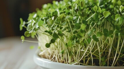 Fototapeta premium A platter of microgreens, their delicate stems and tiny leaves forming a culinary masterpiece,