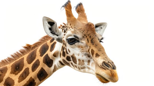 Funny giraffe head with long tongue isolated on white background.