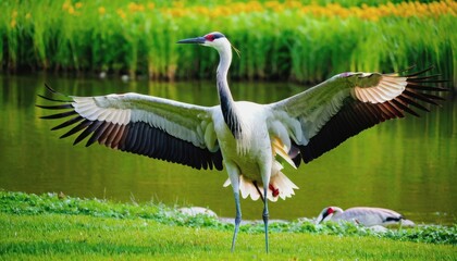Fototapeta premium World Crane Day. a crane in the wild. wild birds, beautiful crane
