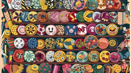 Button collection in vector format for garments, crafts, and other projects. Accessories for clothing made of embroidery and fashion