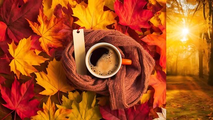 Flat lay pattern with colorful autumn leaves