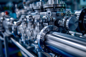 Close up view of a Hydrogen Fuel Cell Factory. Shallow depth of field