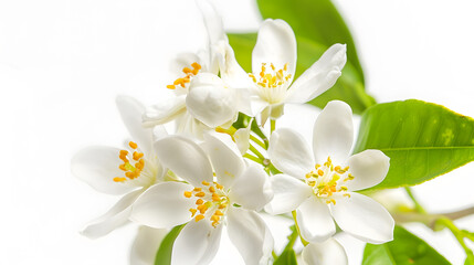 flowering citrus Spring white fresh orange tree flowers  isolated on white background : Generative AI