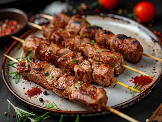 Savory Kebab Delights in a Cozy Cafe Setting Generative AI