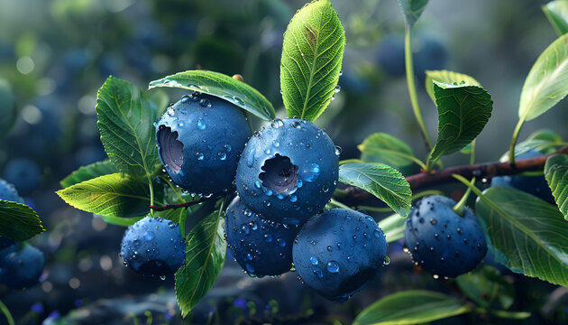 fresh blubbery with leaves on nature background