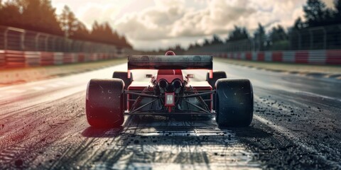 A race car poised at the starting line, revving its engine in anticipation of the imminent race ahead.