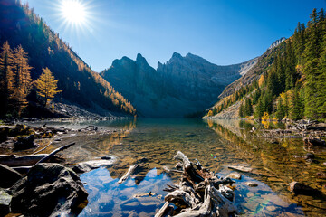 Lake Agnes in fall season. Banff National Park Landscape Photography. Canadian Rockies Autumn...