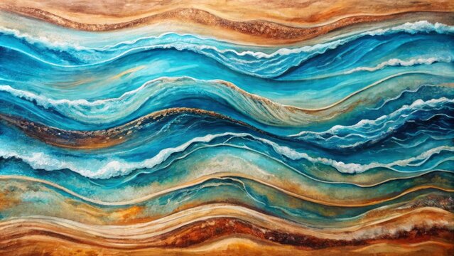 Soothing abstract acrylic artwork featuring calming blue and earthy brown wave patterns evoking feelings of serenity and natural harmony.