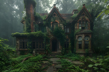 Fototapeta premium abandoned house in the fog 