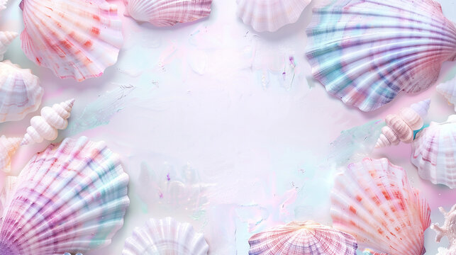 Pastel-colored summery seashell frame background wallpaper