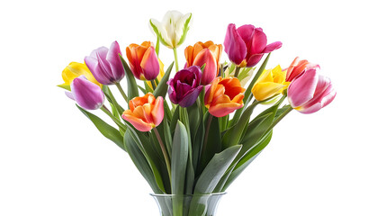 Naklejka premium Multicolored tulips in a vase isolated on white background : Generative AI